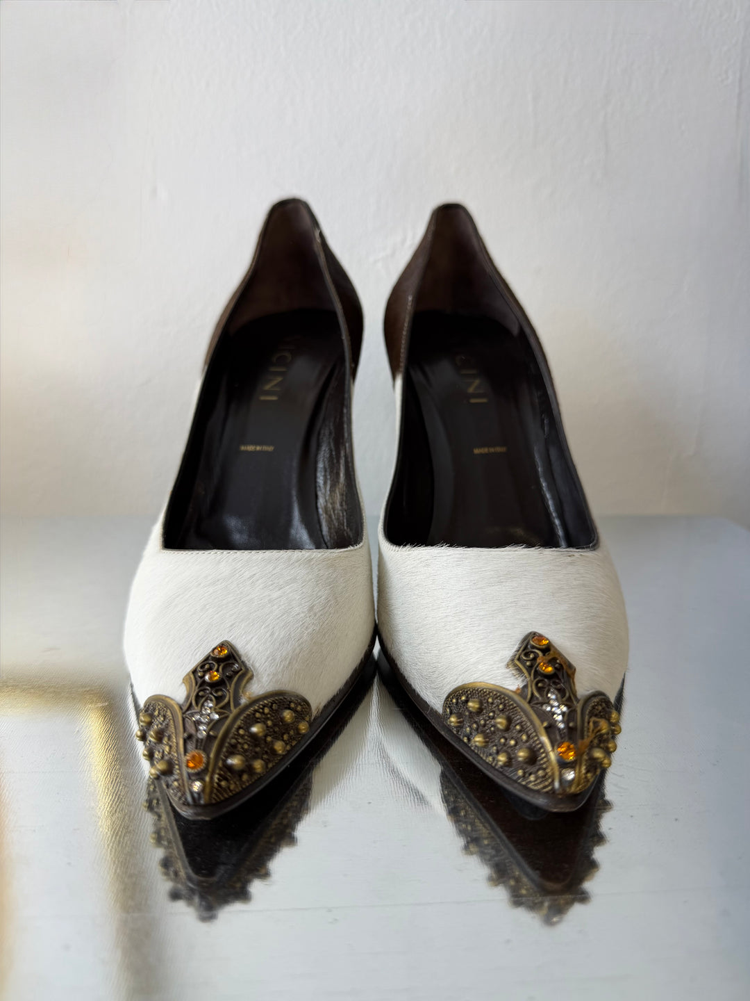 VICINI by Giuseppe Zanotti Pumps - c.2000 Hair-On Leather Baroque Toe eu40