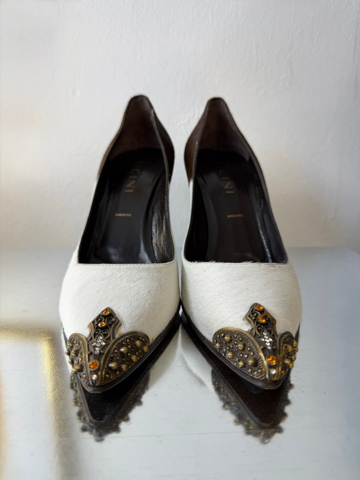 VICINI by Giuseppe Zanotti Pumps - c.2000 Hair-On Leather Baroque Toe eu40