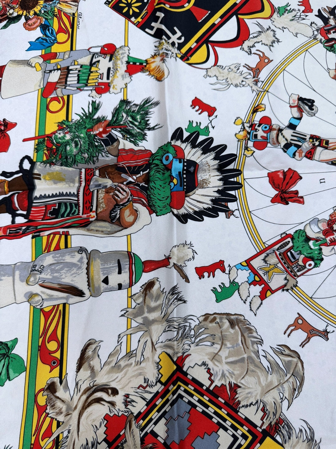 Hermès Paris “Kachinas” Silk Scarf by Kermit Oliver (1992 Edition)