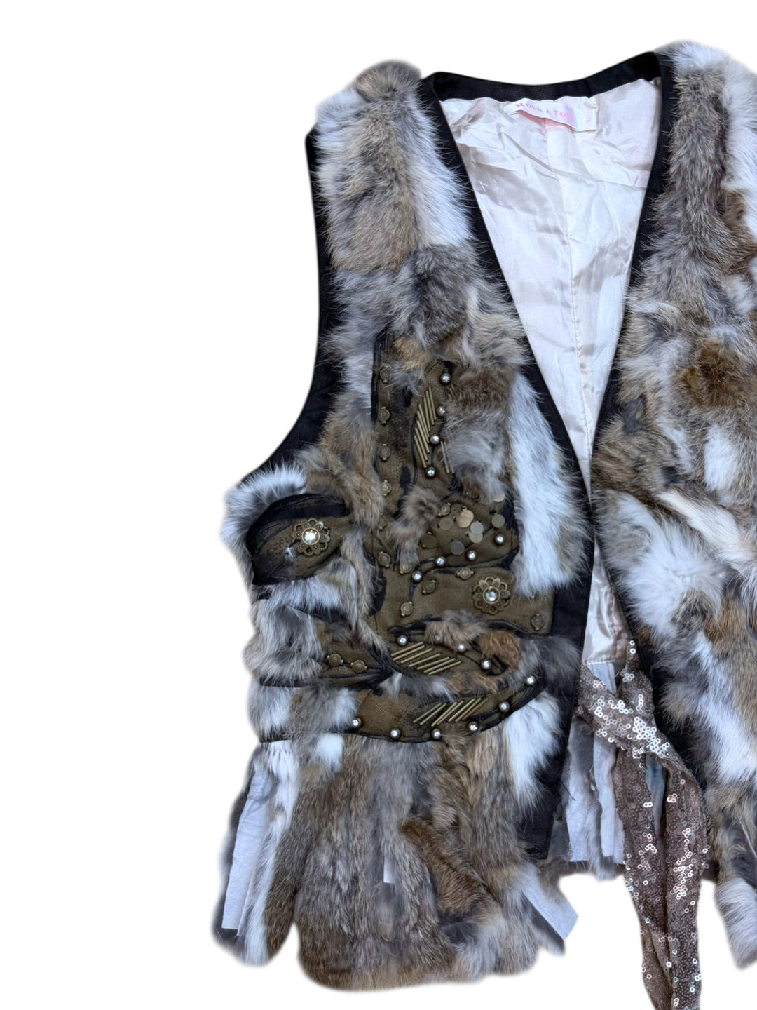 Vintage rabbit fur tie vest xs-m