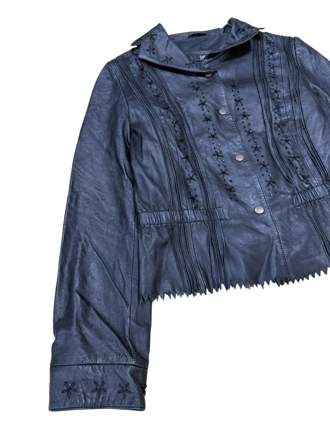 1990s Carla Carini Italy Black Embroidered Leather Jacket Medium