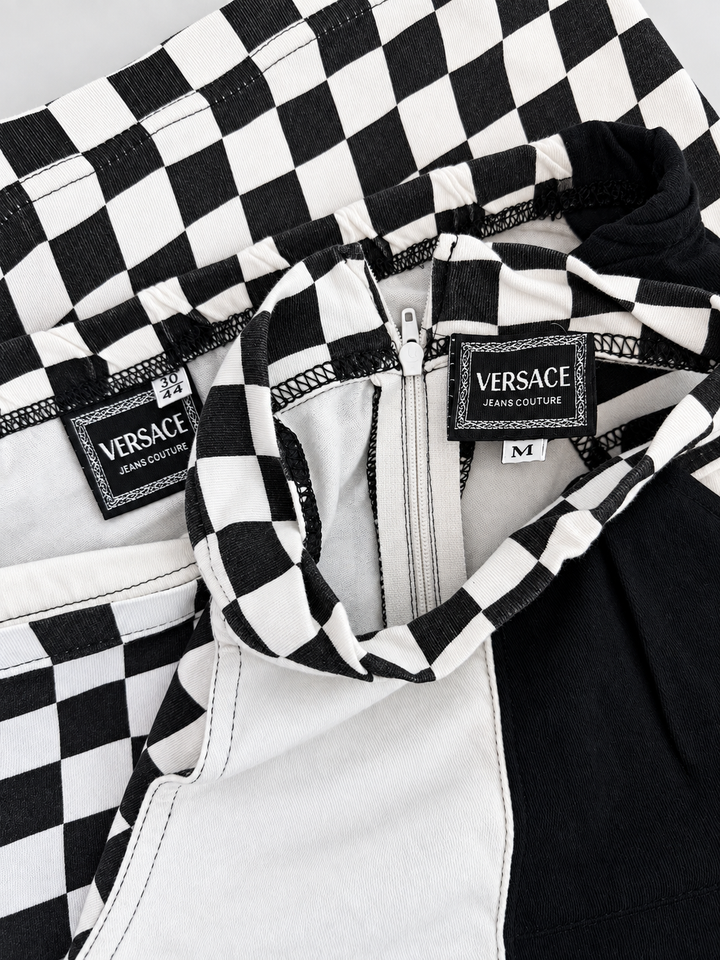 Rare Versace Jeans Couture checkerboard halter set