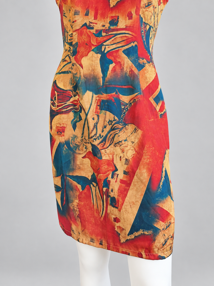 Vintage abstract-print qipao mini dress medium