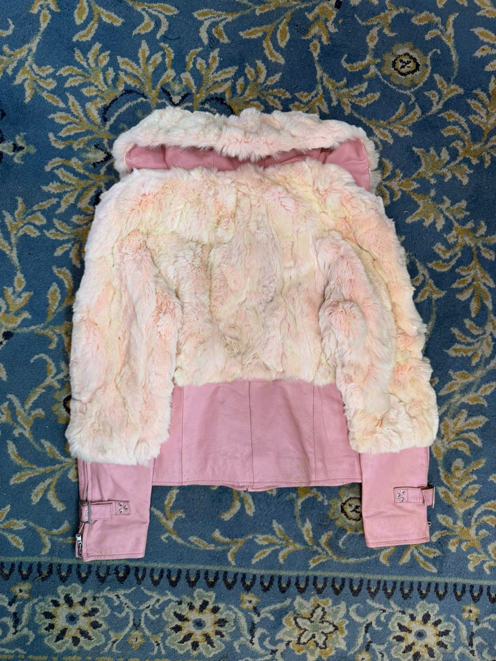Conbipel 2000s pink leather faux fur jacket medium