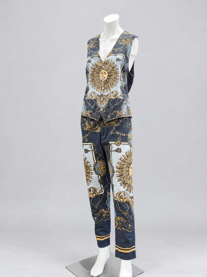 Dolce&Gabbana Baroque Zodiac Sun Silk Vest & Pants Set Medium