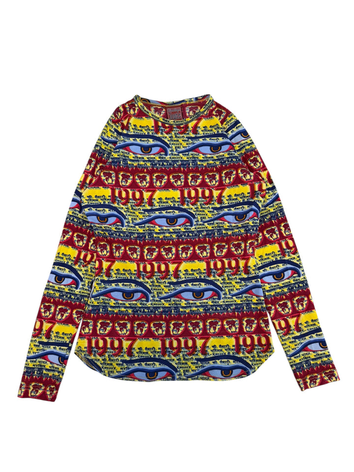 Gaultier Jeans 1997 Tibetan eyes print long sleeve top