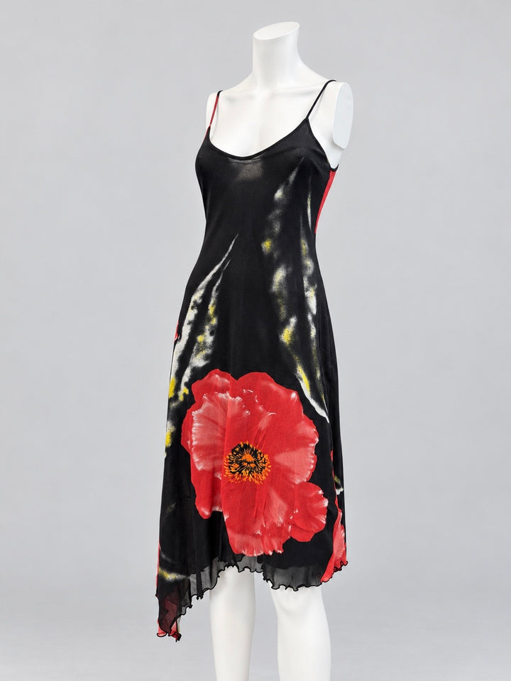 Pinko floral asymmetric mesh slip dress