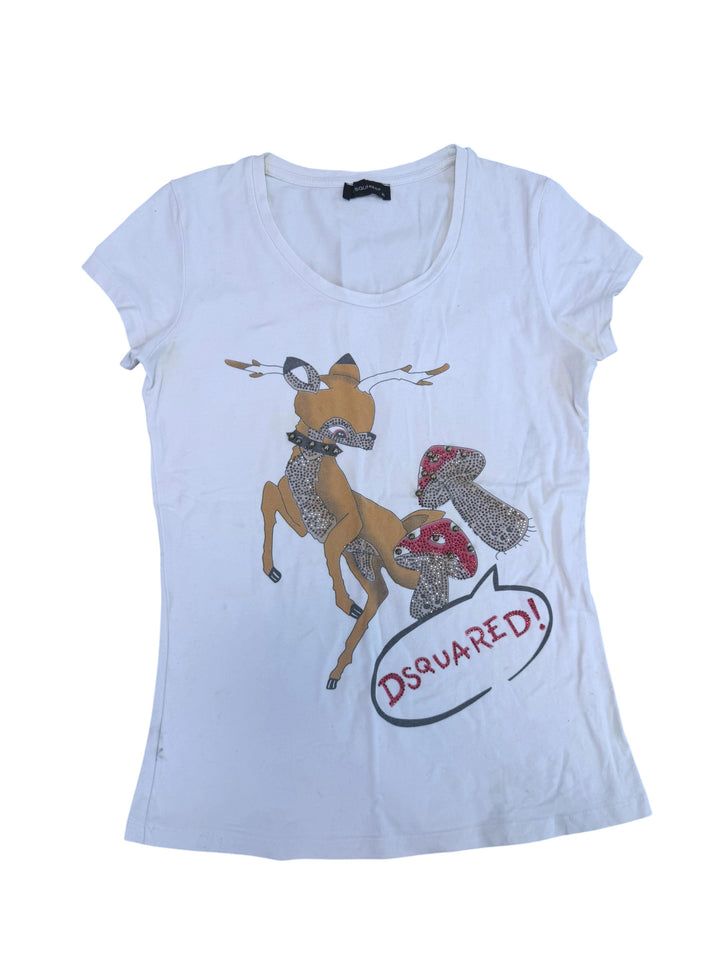 Vintage Dsquared2 rhinestone deer graphic t-shirt