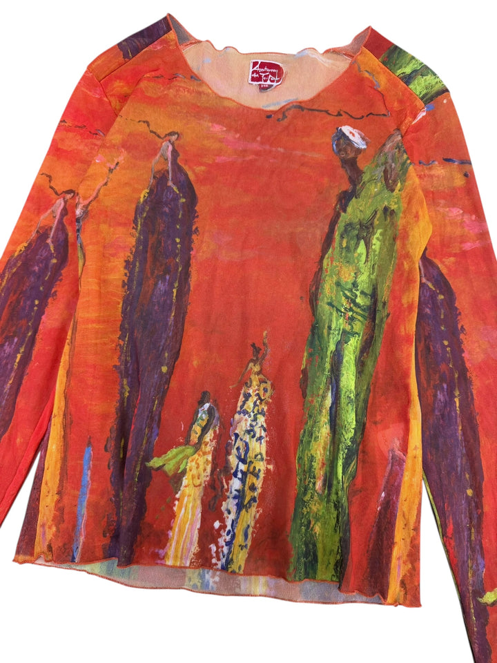 Aventures des Toiles art print sheer long-sleeve top