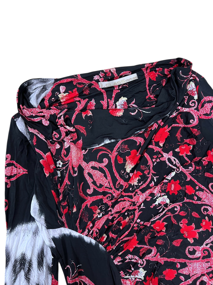 Class by Roberto Cavalli Black Floral Printed Draped Midi Dress Large