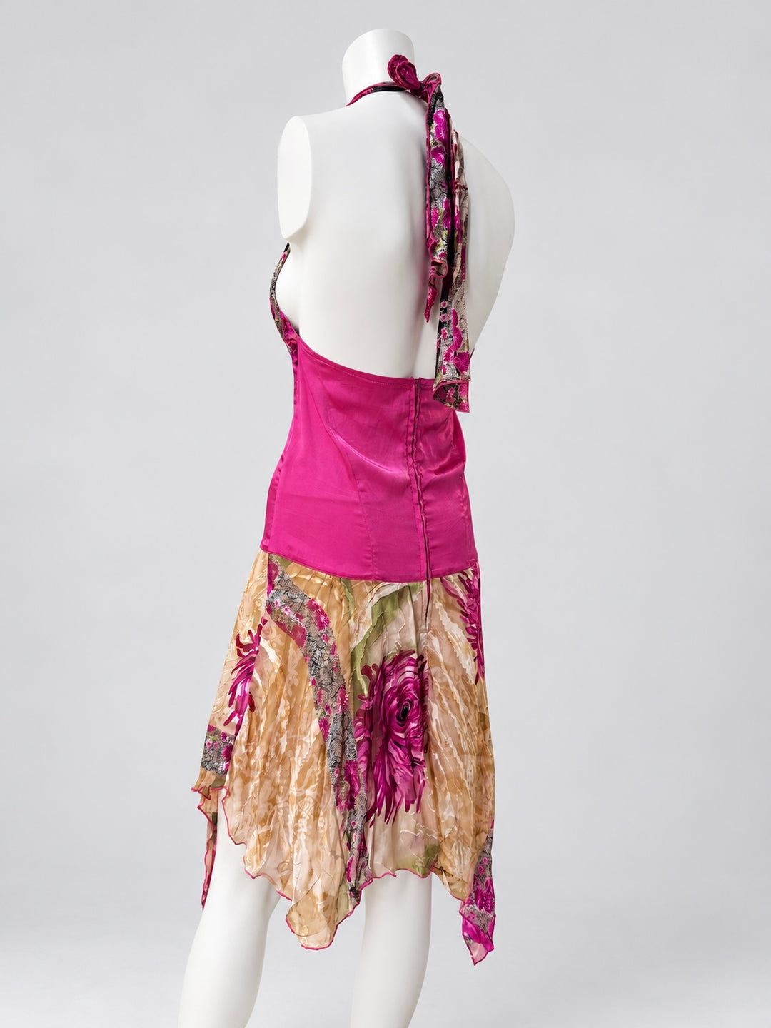 2000s halter asymmetric floral dress