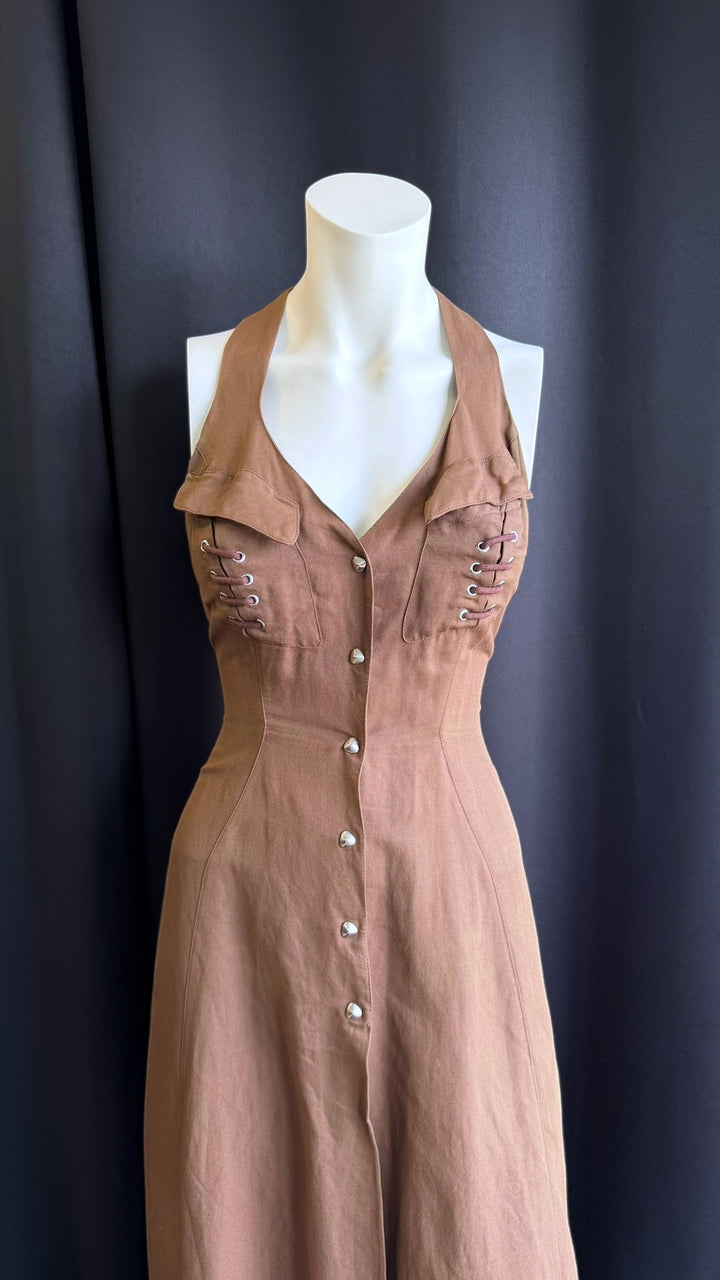 Thierry Mugler ACTIV archive corset detail linen blend maxi dress