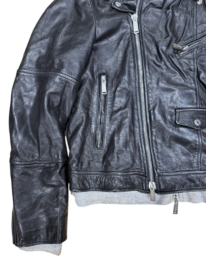 DSQUARED2 Hybrid Leather & Hoodie Biker Jacket Large