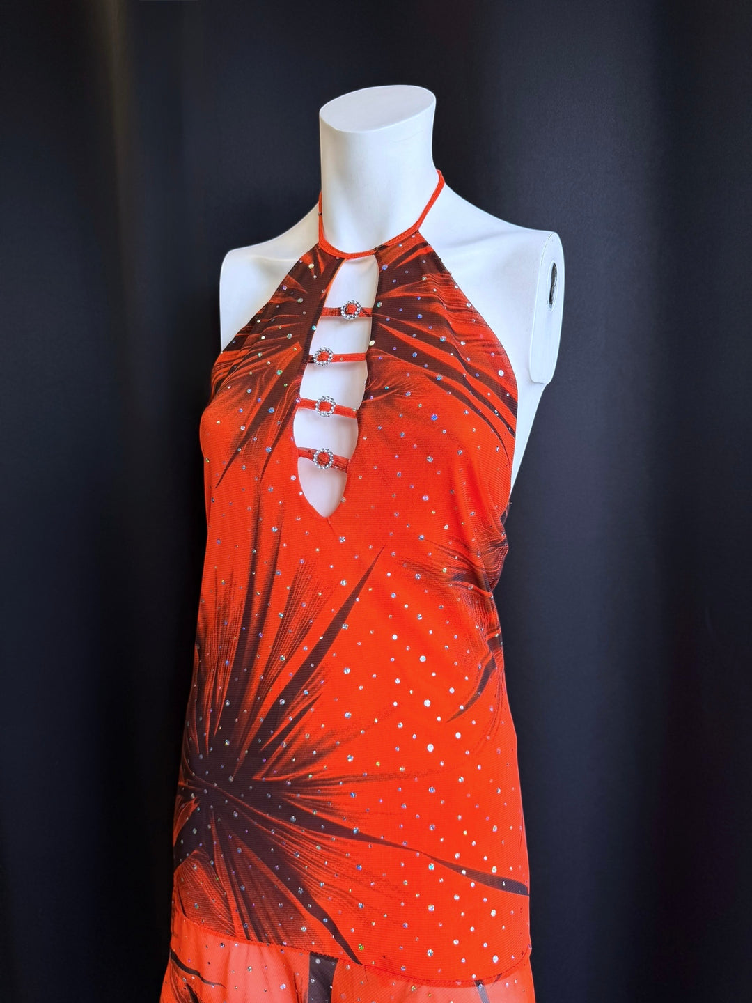 Y2K rhinestone halter dress with asymmetrical hem small