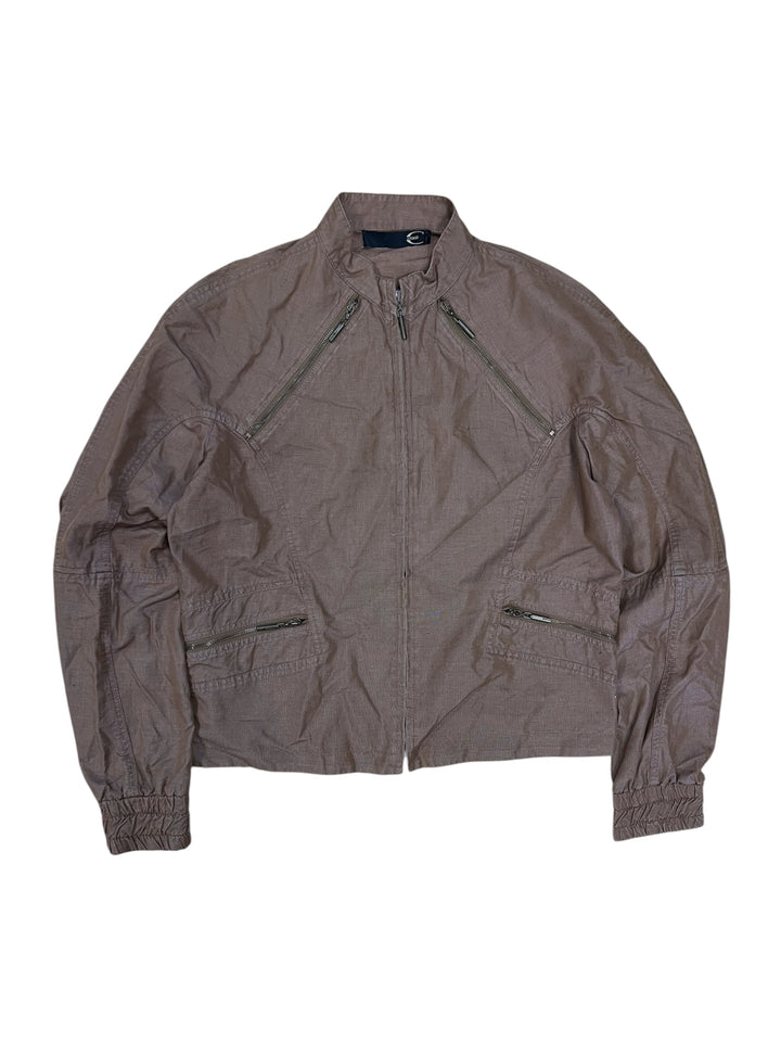 Just Cavalli Linen Brown Lightweight Zip-Up Jacket Medium