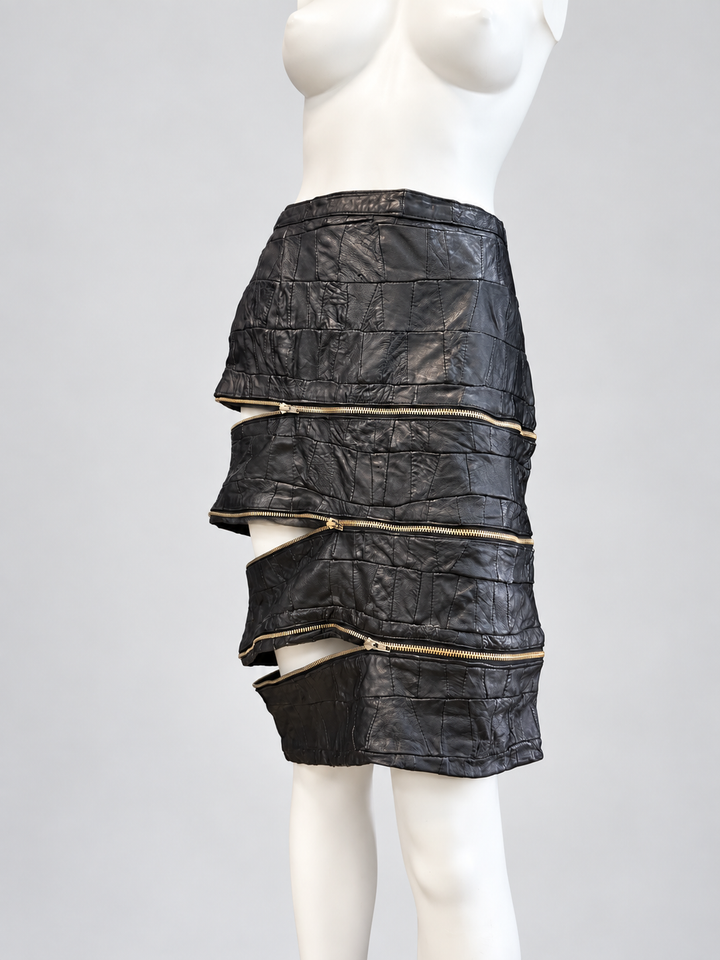Vintage black patchwork zip skirt