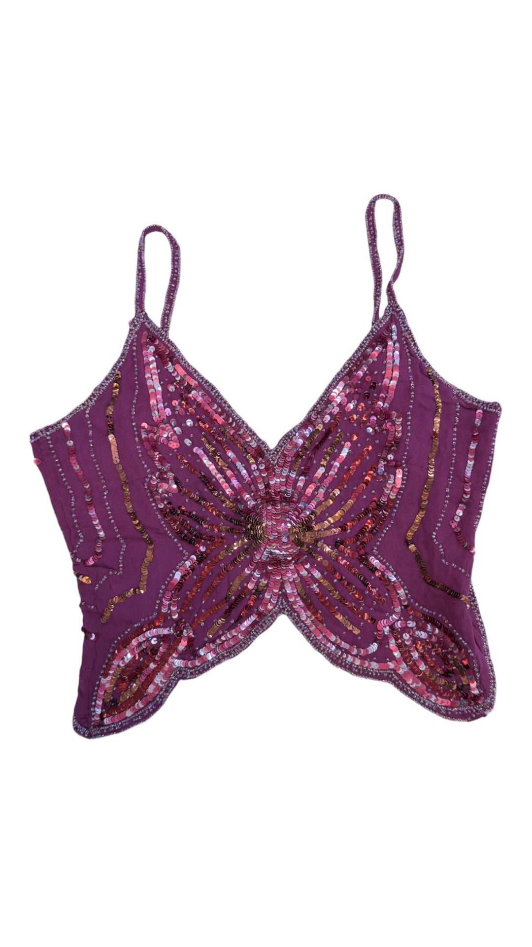 Vintage Y2K sequin beaded butterfly top purple