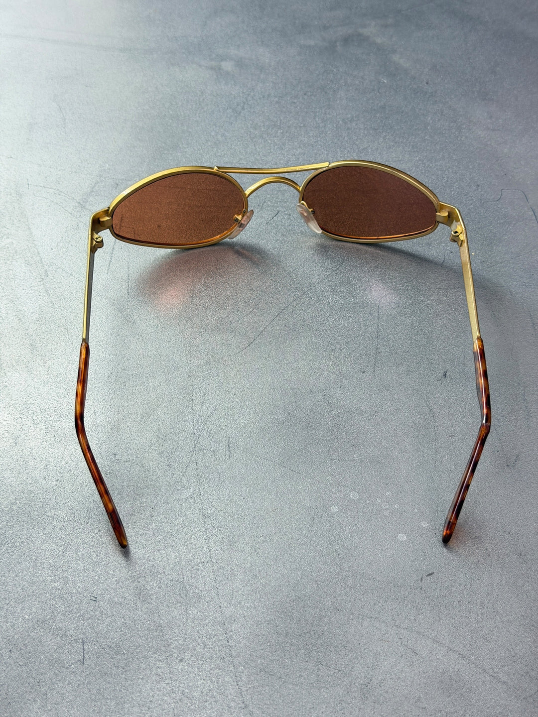 Vintage gold oval sunglasses brown tint y2k minimal slim frame