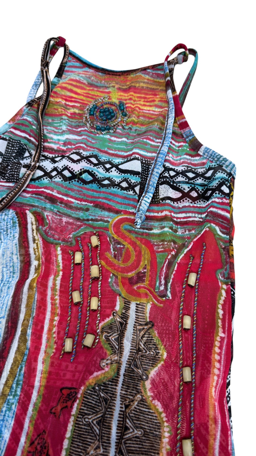Save the Queen printed beaded tank top