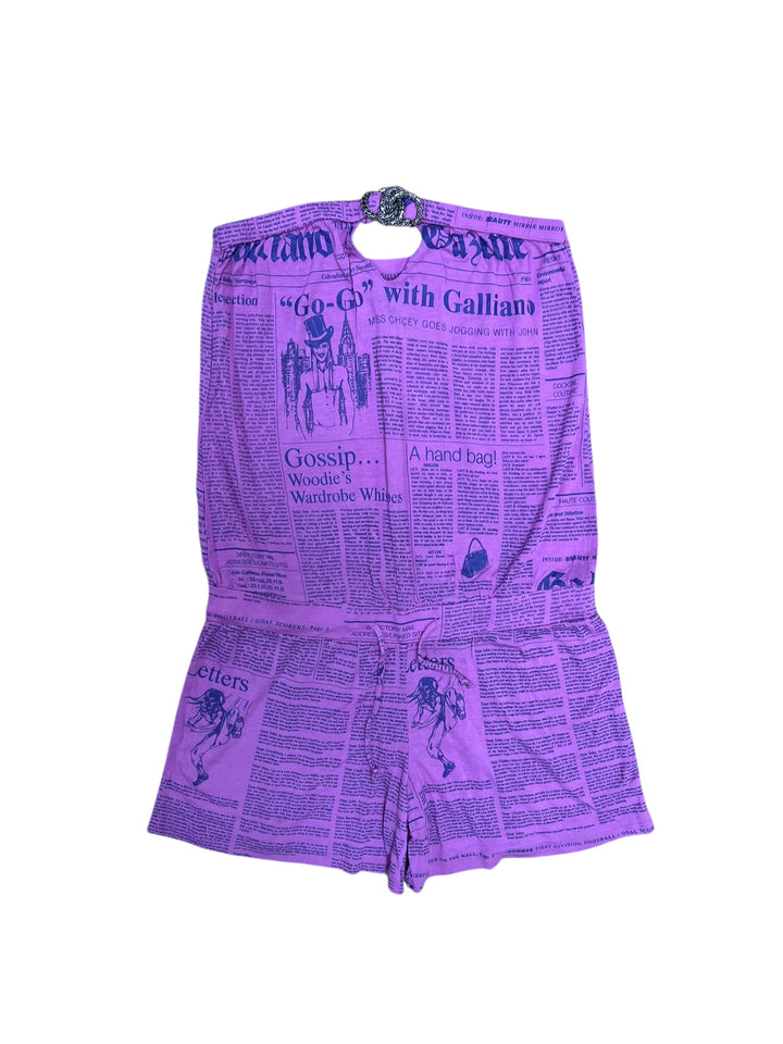 Vintage John Galliano Gazette Print Romper Jumpsuit – Rare 2000s Collector’s Piece
