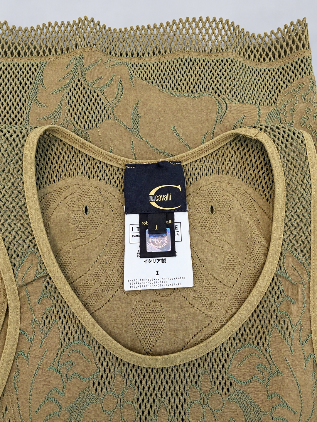 Just Cavalli tiger jacquard fishnet tank top