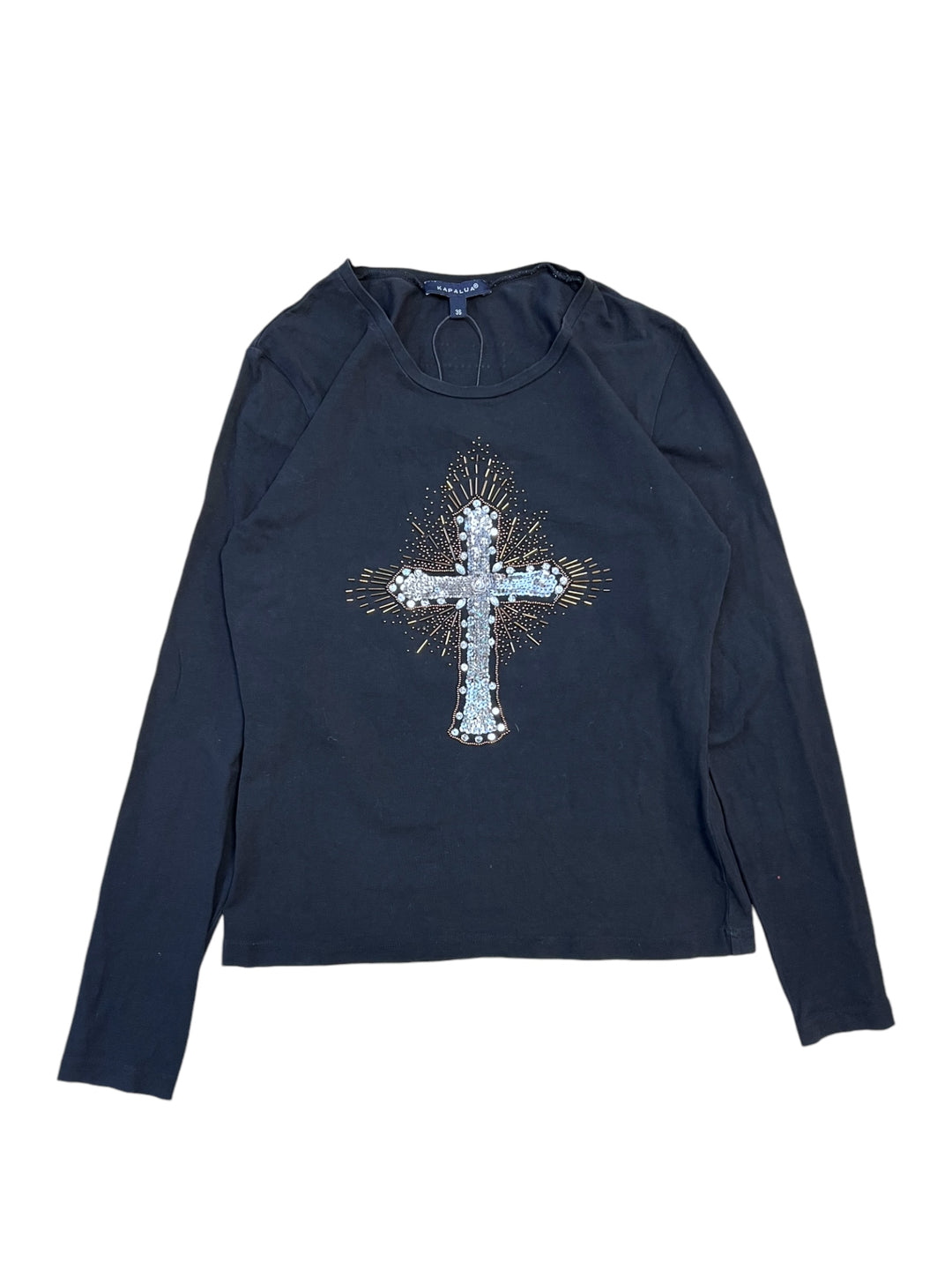 Vintage beaded cross long sleeve top women’s medium