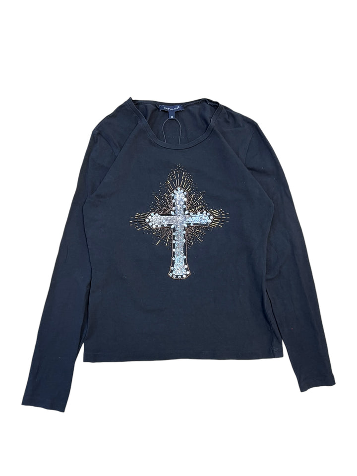 Vintage beaded cross long sleeve top women’s medium