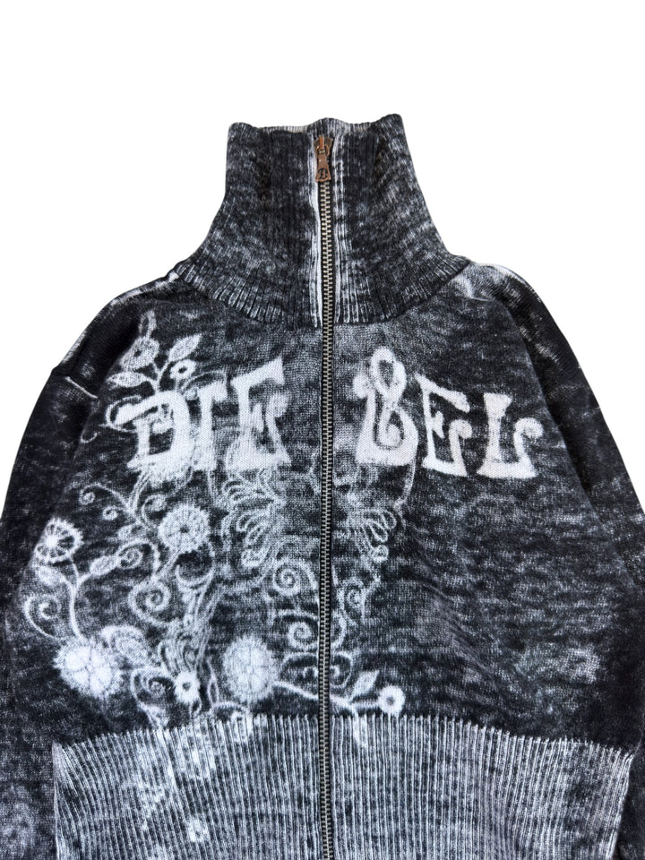 Diesel acid wash graphic zip-up knit