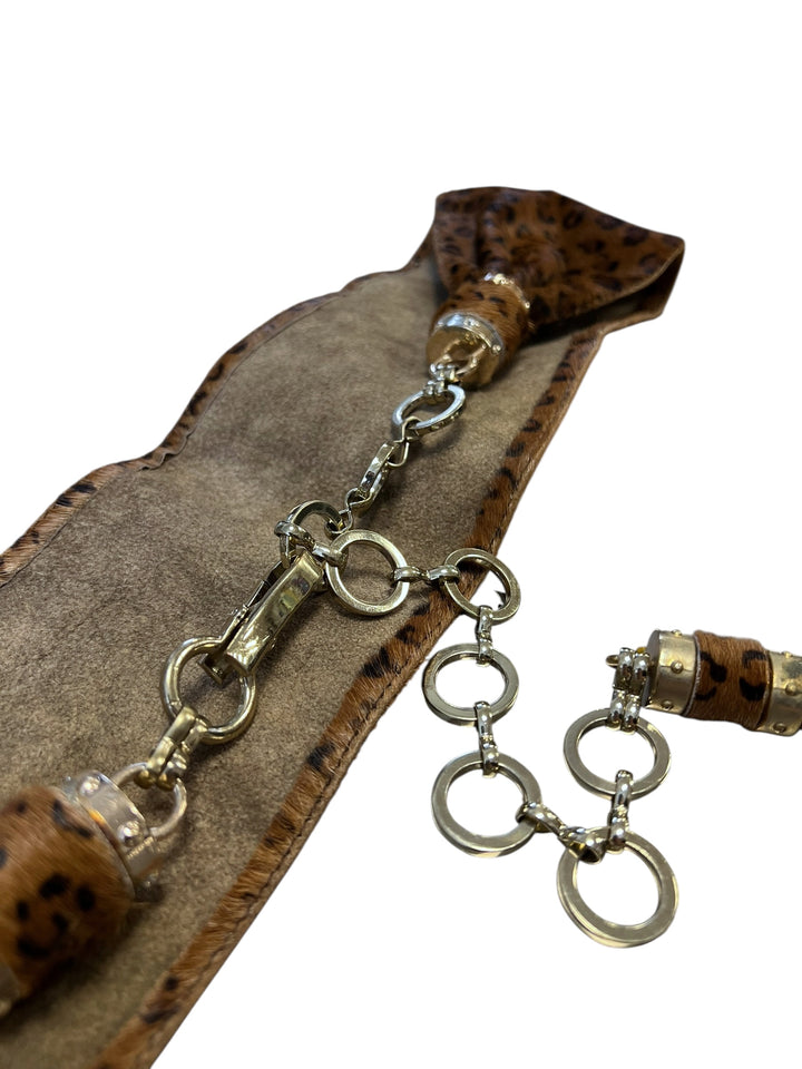 Vintage Leopard Print Wide Belt with Tassel