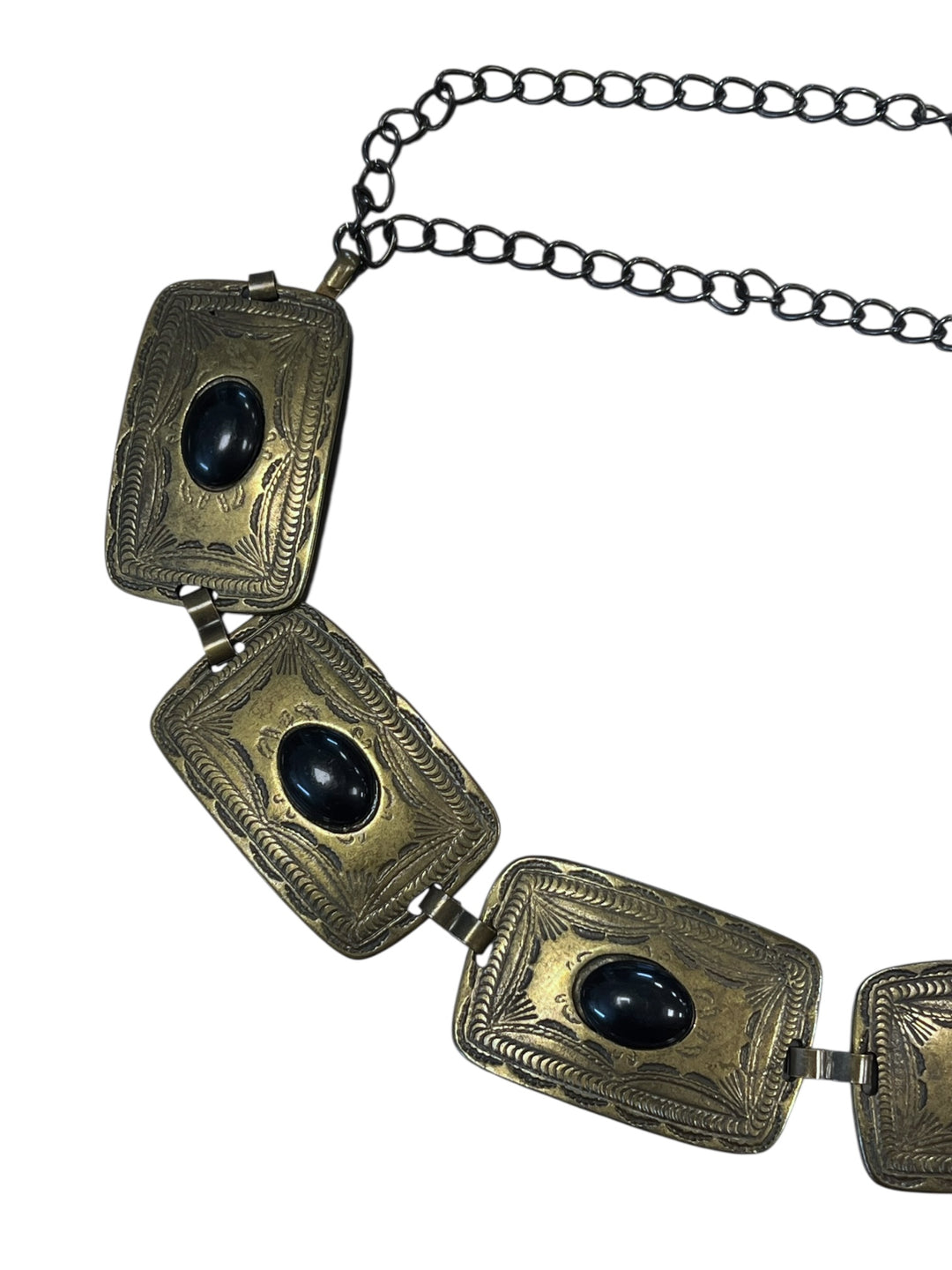 Vintage Brass Chain Belt with Black Stones