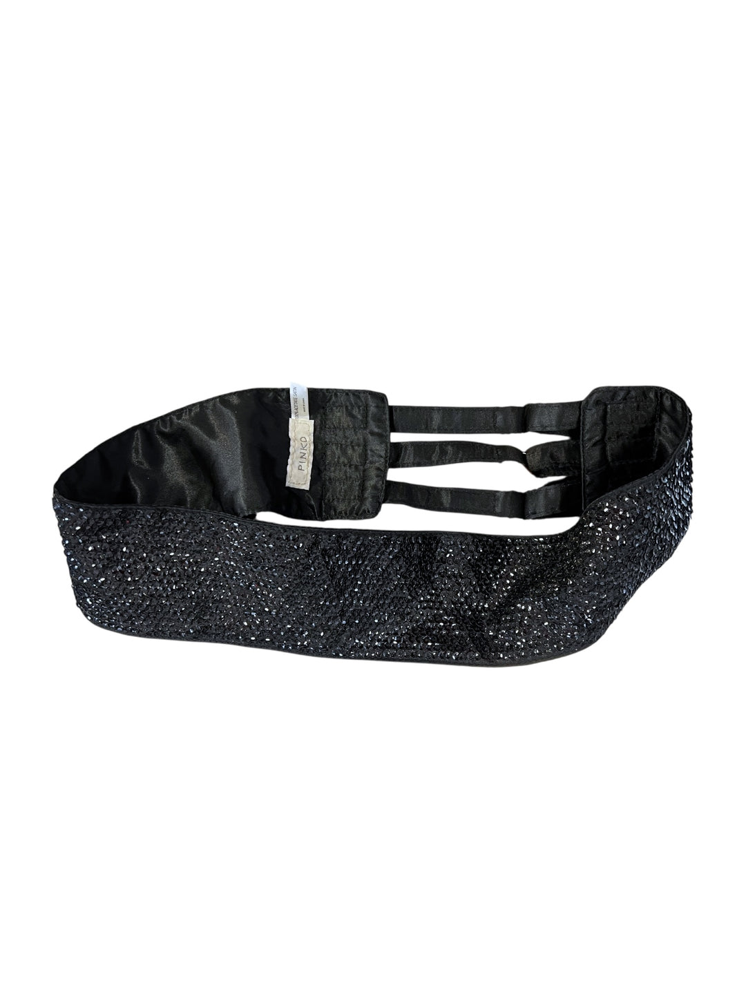 Pinko Black Satin Embellished Waist Belt
