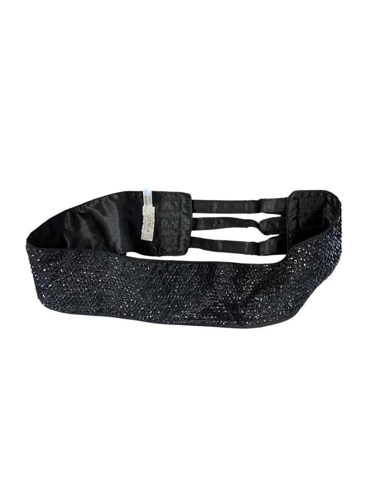 Pinko Black Satin Embellished Waist Belt