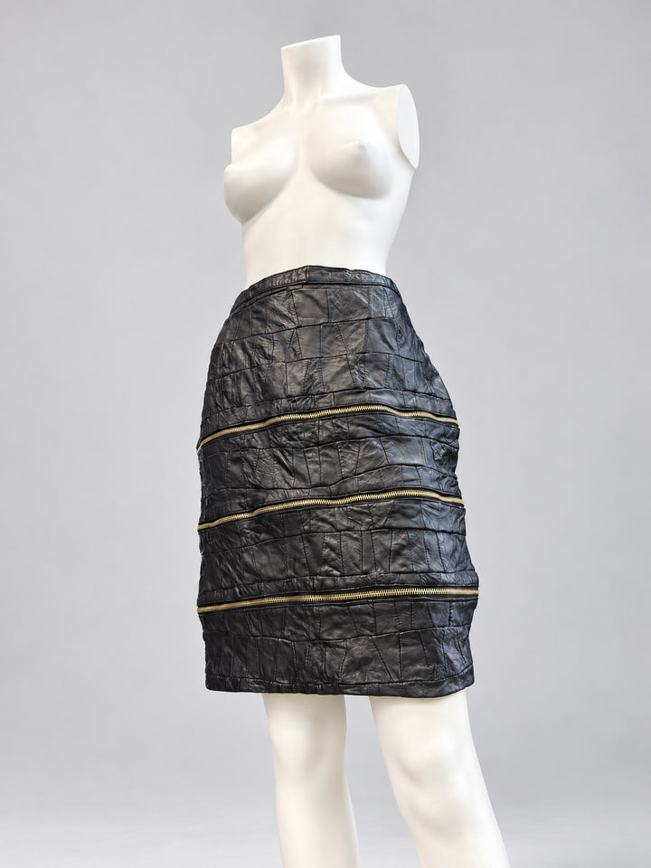 Vintage black patchwork zip skirt