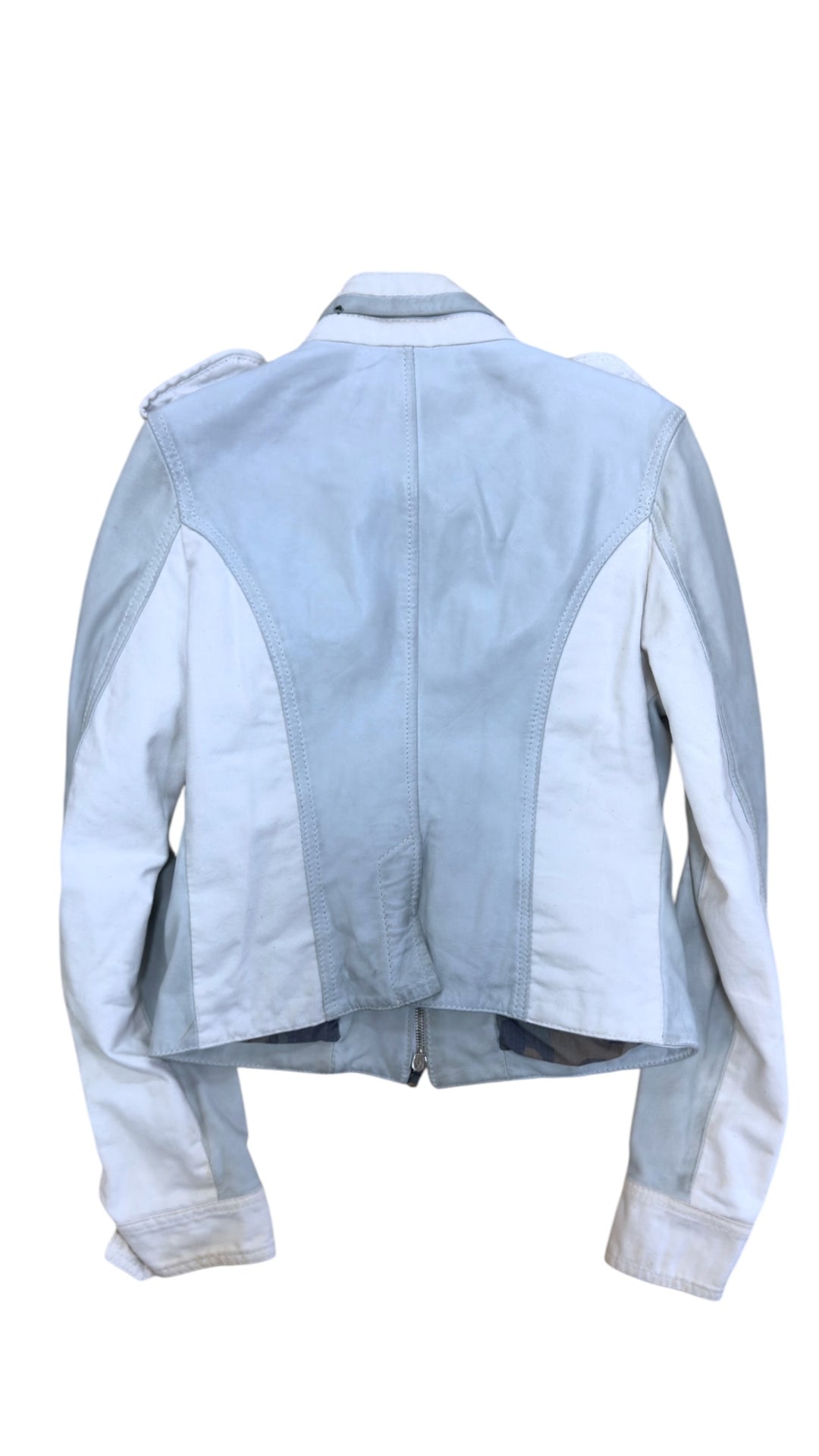 Annarita N white leather moto jacket
