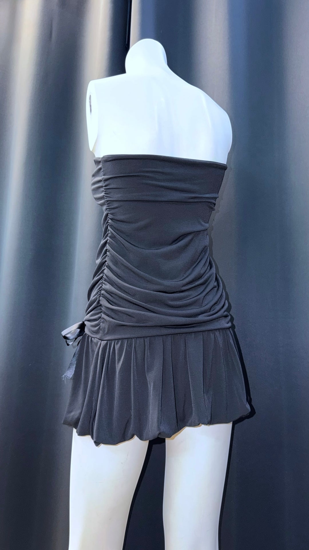 Vintage strapless mini dress with ruched body