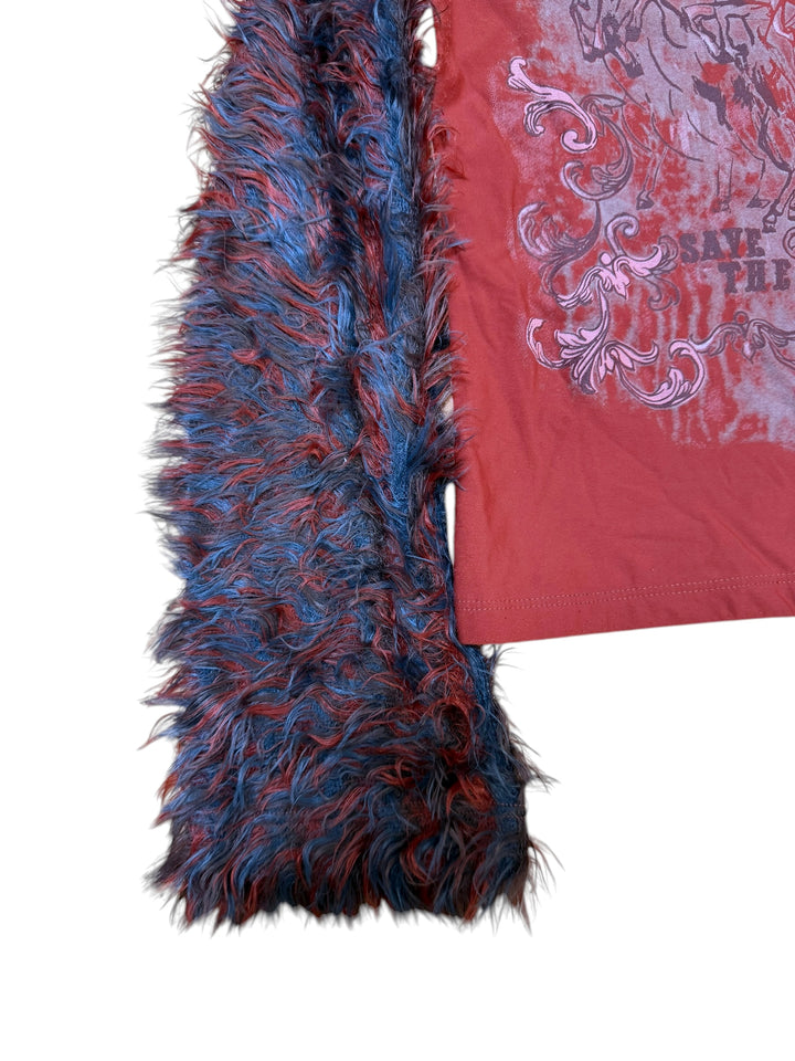 Save The Queen mixed media faux fur sleeve top medium