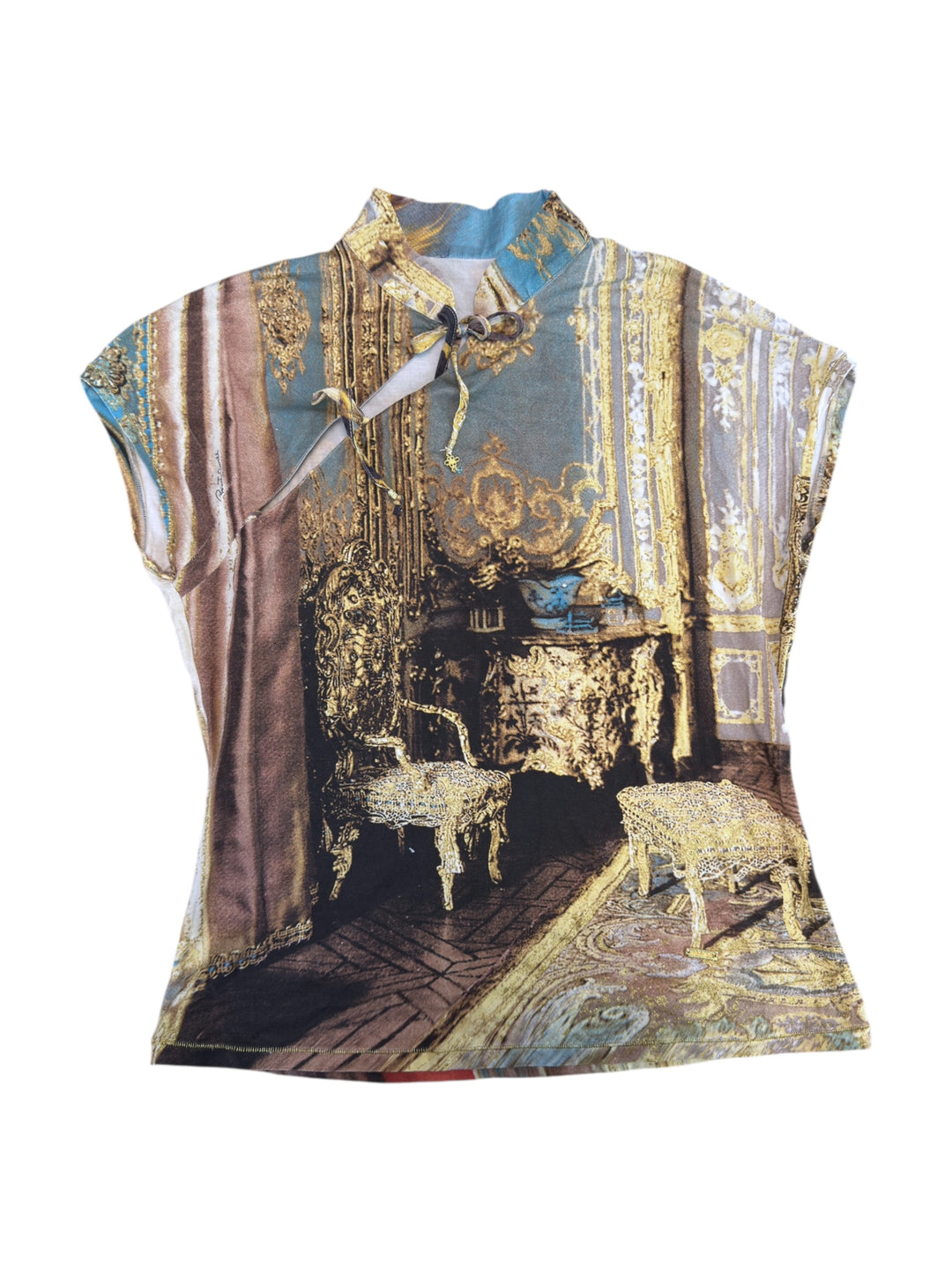 SS03 Roberto Cavalli baroque print lace top