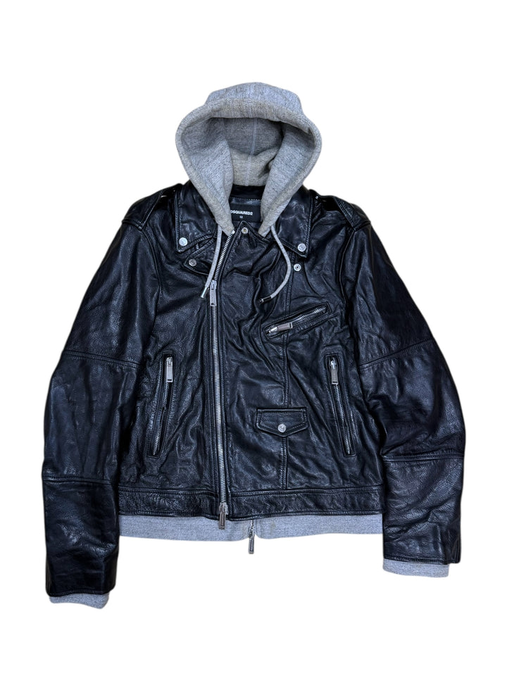 DSQUARED2 Hybrid Leather & Hoodie Biker Jacket Large
