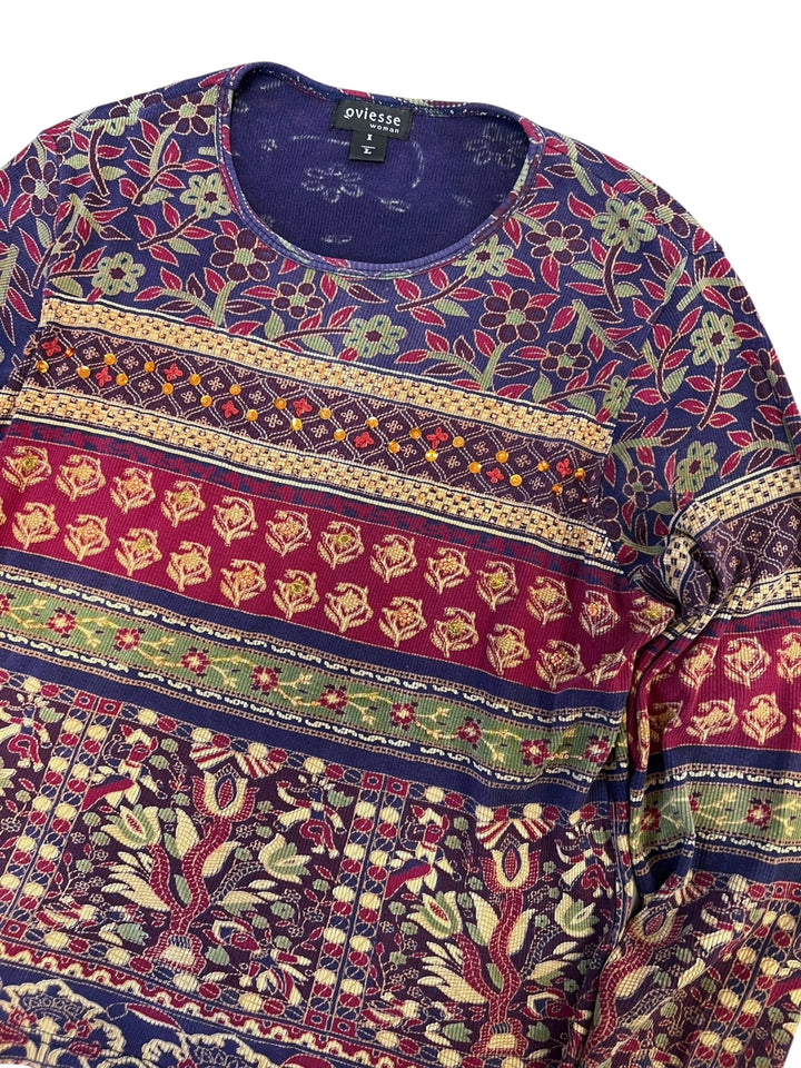 Oviésse Woman Bohemian Floral Beaded Top Large Slim Fit