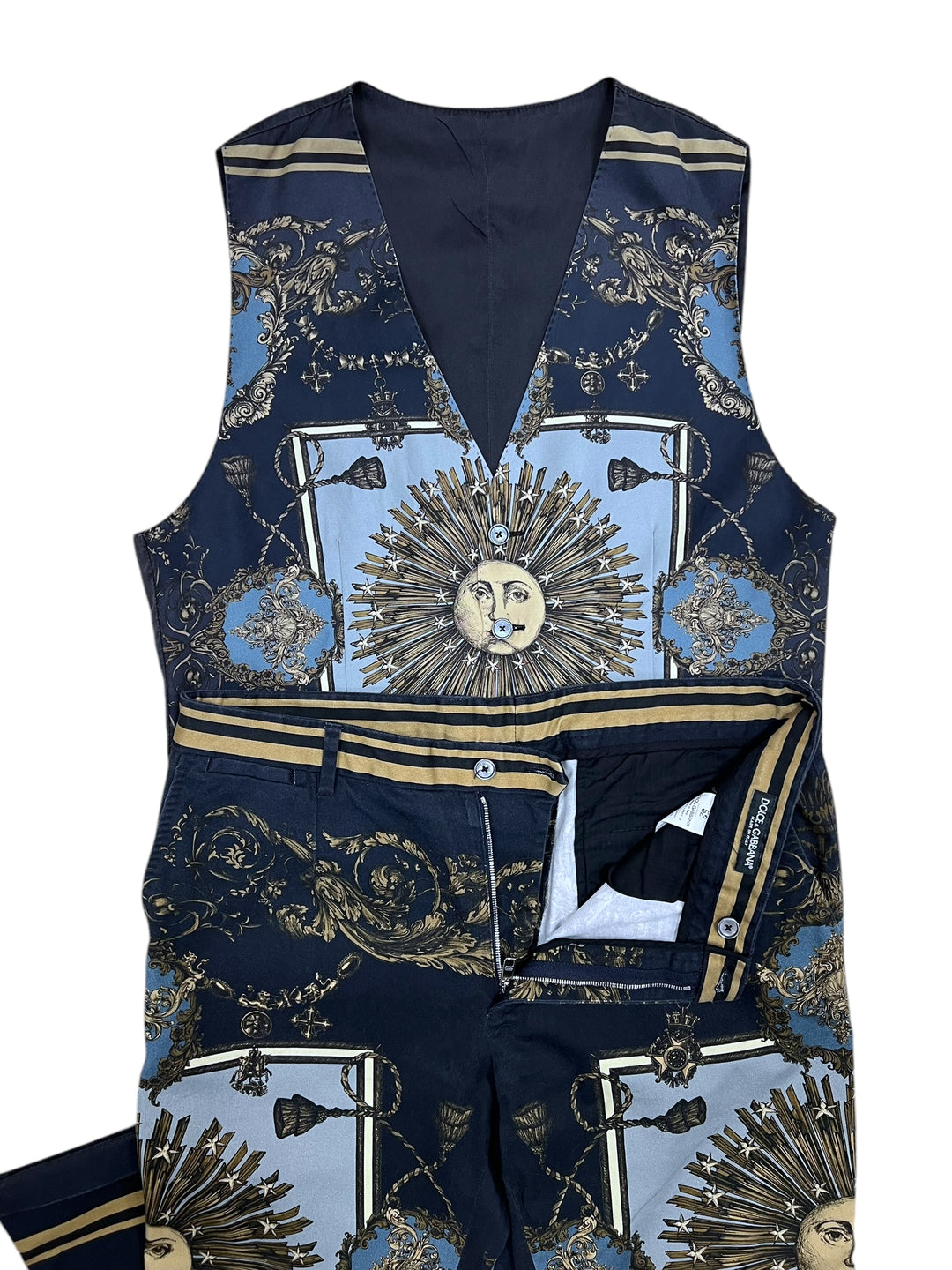 Dolce&Gabbana Baroque Zodiac Sun Silk Vest & Pants Set Medium