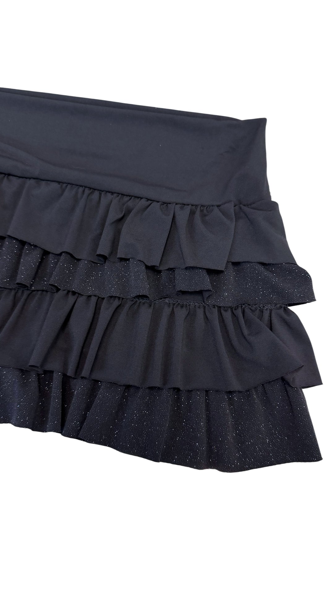 Vintage black ruffled mini skirt with subtle shimmer
