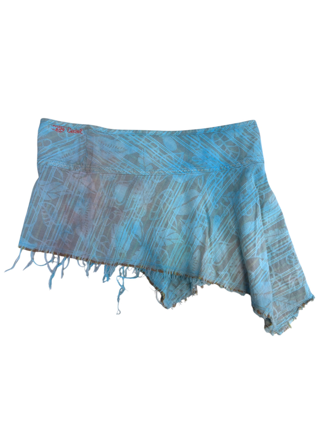 Diesel 2000s asymmetric mini skirt distressed raw hem blue cotton
