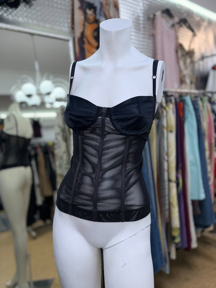 Fracomina black sheer mesh corset top extra small