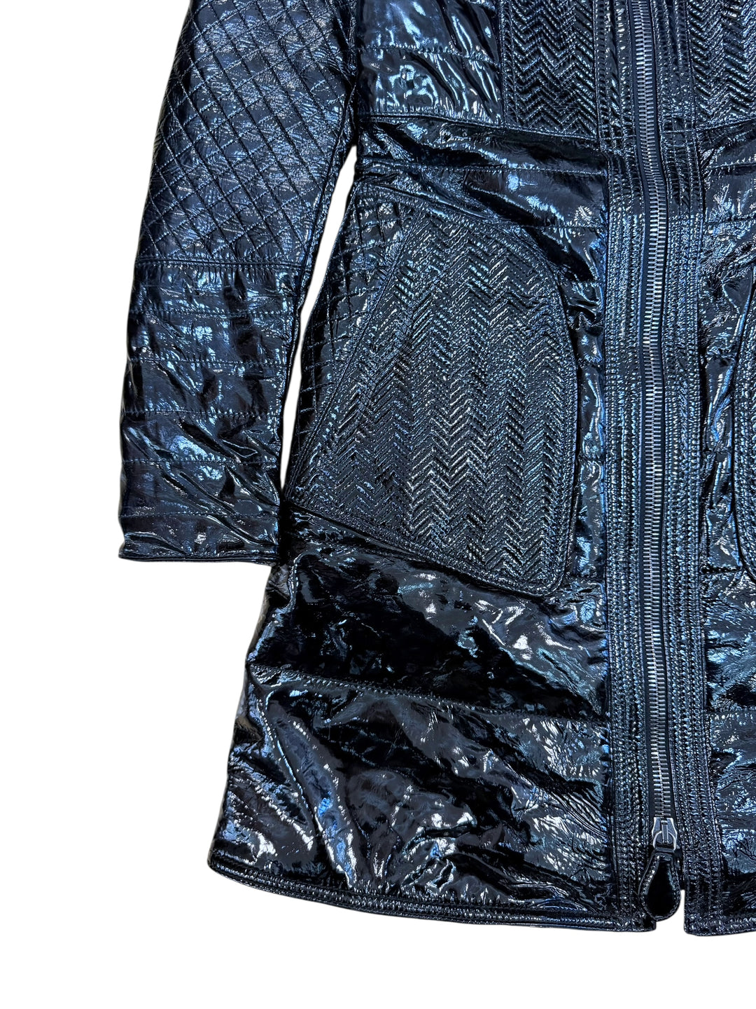 Burberry prorsum black patent leather quilted coat