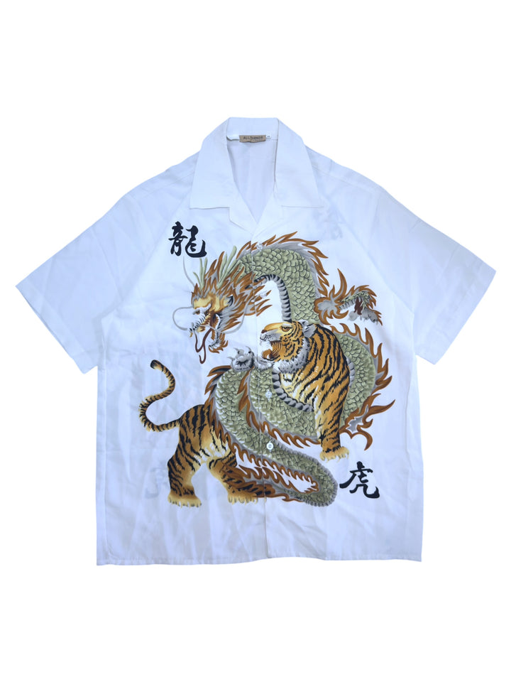 Y2K dragon & tiger graphic camp collar shirt