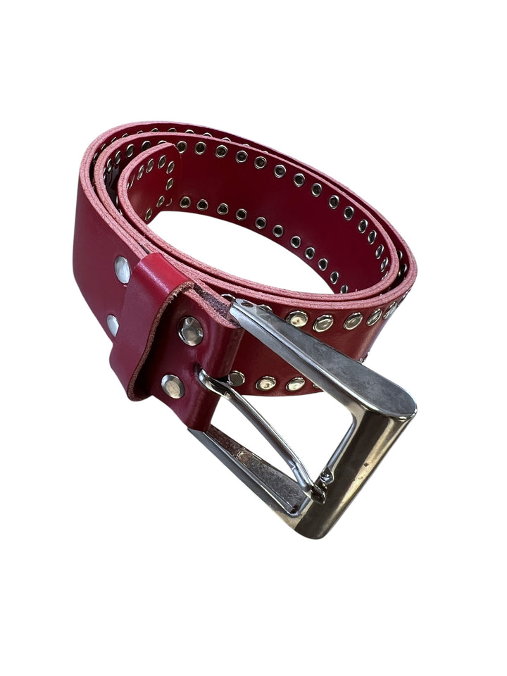 Vintage Red Studded Leather Belt