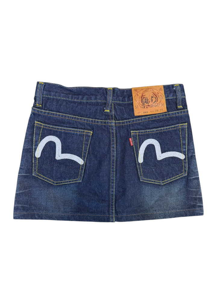 Evisu dark denim mini skirt