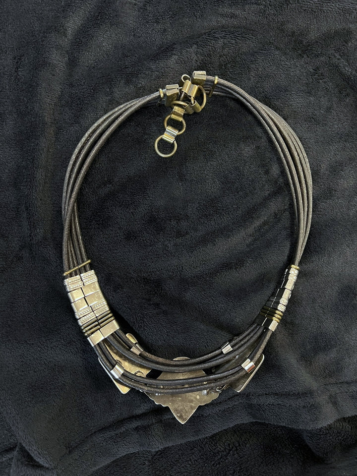 Vintage Egyptian Revival Statement Belt – Black Leather with Mixed Metal Details