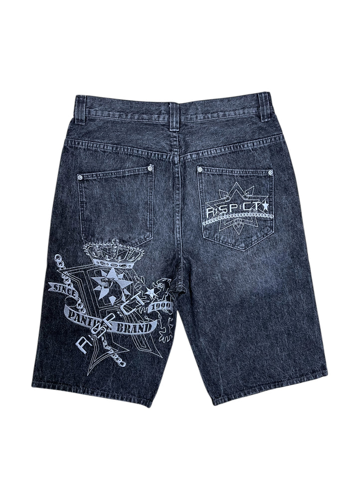 R:SP:CT Black washed Denim Embroidered Shorts (M)