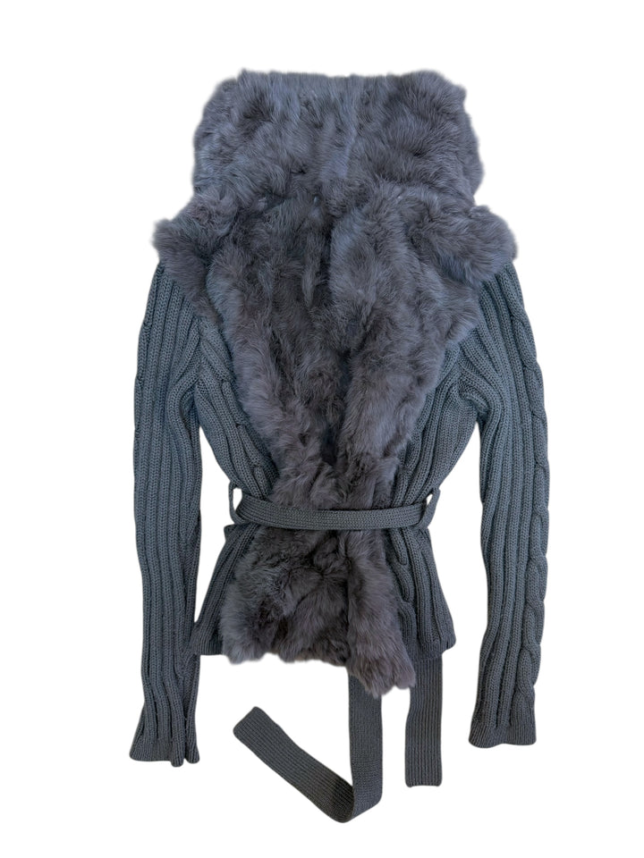 Gaudi grey knit cardigan with real fur trim